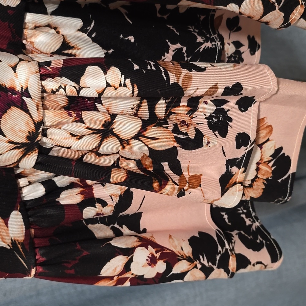 Belle Badgley Mischka Floral Halter Neck Women's Dress - Burgundy and Cream Sz14 - Picture 6 of 16
